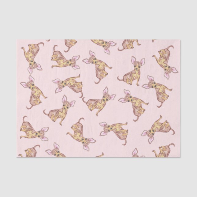 Cute Chihuahua Watercolor Painted Pink Brown Tissue Paper (Front)