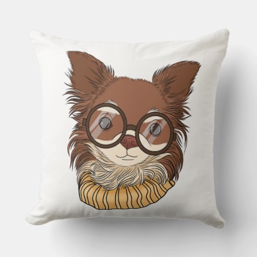 Cute chihuahua wearing glasses throw pillow