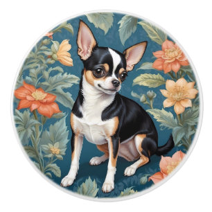 Cute Chihuahua William Morris Inspired Floral Ceramic Knob