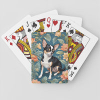 Cute Chihuahua William Morris Inspired Floral Playing Cards