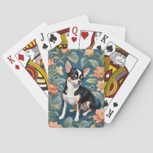 Cute Chihuahua William Morris Inspired Floral Poker Cards