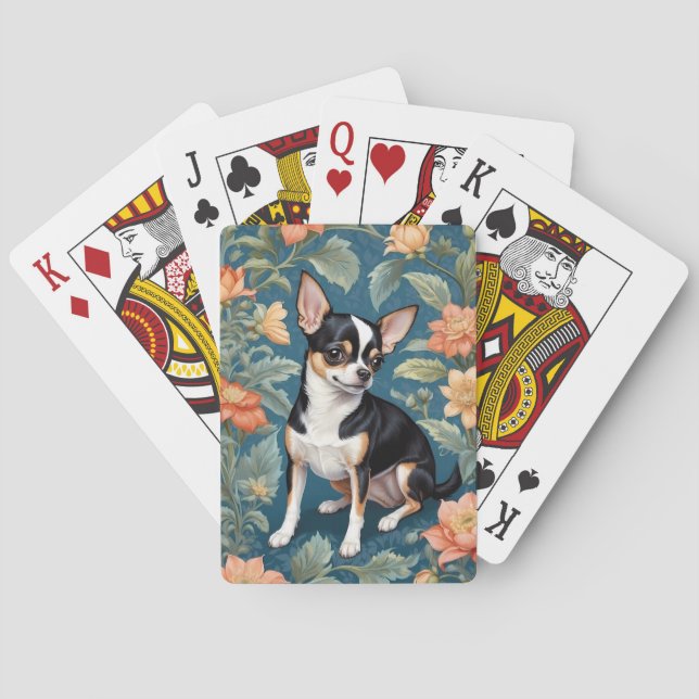 Cute Chihuahua William Morris Inspired Floral Poker Cards (Back)