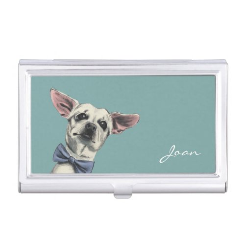 Cute Chihuahua with Bow Tie Drawing Business Card Holder