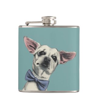 Cute Chihuahua with Bow Tie Drawing Flask