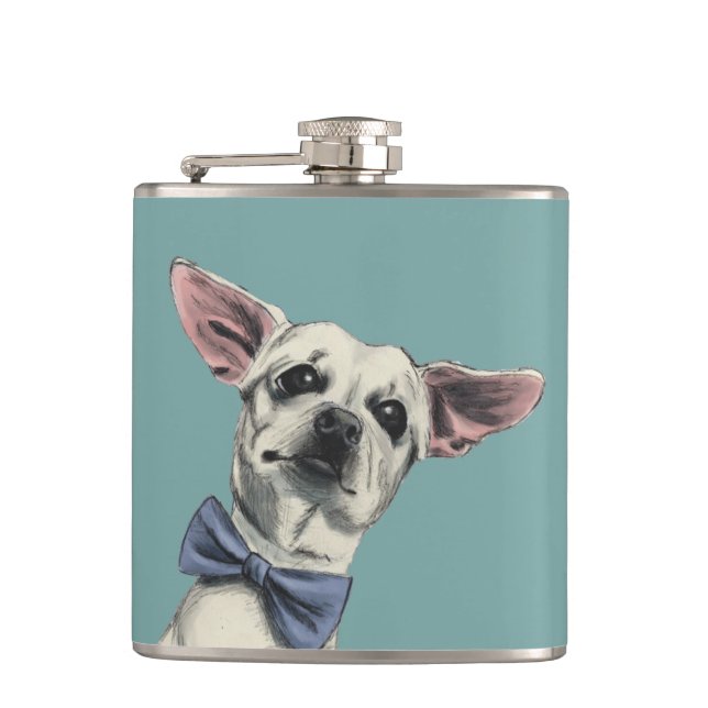 Cute Chihuahua with Bow Tie Drawing Flask (Front)