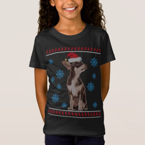 Cute Chihuahua With Santa Hat Merry Christmas T_Shirt