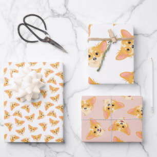 Cute Chihuahua Wrapping Paper Flat Sheet Set of 3