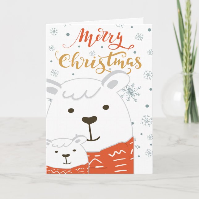 Cute Child And Parent Polar Bear In Matching Scarf Card (Front)
