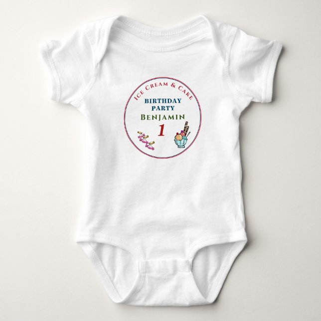 Cute Child Baby 1st Birthday Party Personalize Baby Bodysuit (Front)