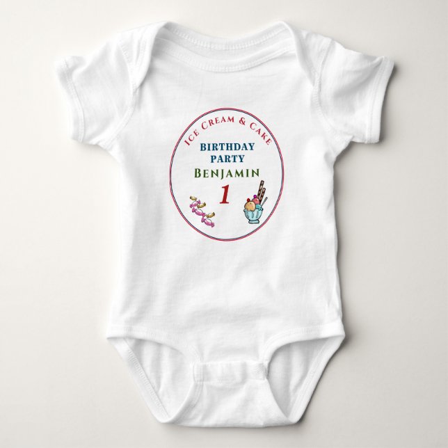 Cute Child Baby 1st Birthday Party Personalize Bodysuit (Front)