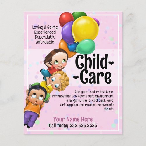 Cute Child Care Day Care 5x6 Kids  Balloons Promo Flyer