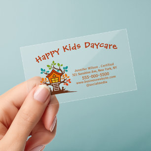 Cute Child Daycare Childcare Treehouse Clear Business Cards