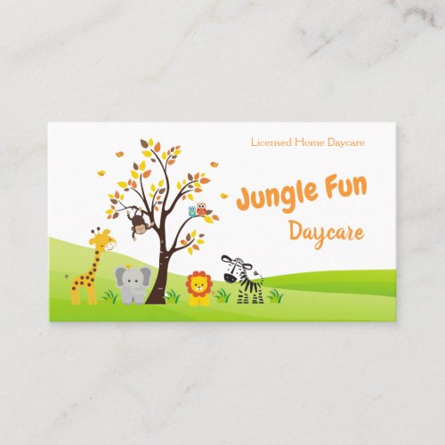 Cute Child Daycare Service Safari Animal Business Card