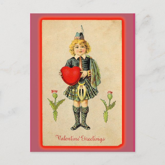Cute Child in Kilt Victorian Valentine Card (Front)