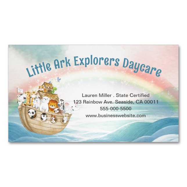 Cute Childcare Daycare Noah's Ark Business Card Magnet (Front)