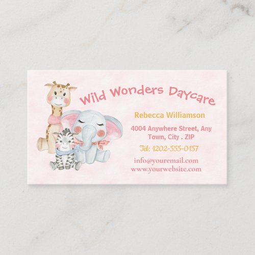 Cute Childcare Daycare Safari Animals Business Card