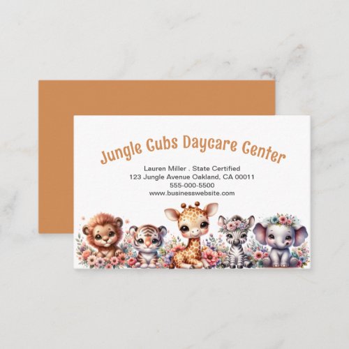 Cute Childcare Daycare Safari Animals Floral Business Card