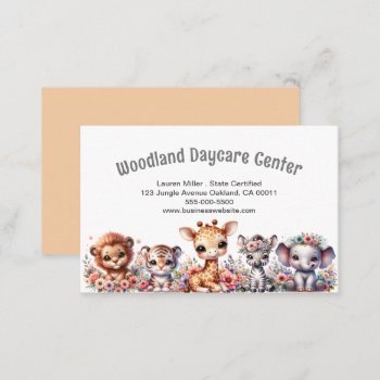 Cute Childcare Daycare Safari Animals Floral Business Card by tyraobryant at Zazzle
