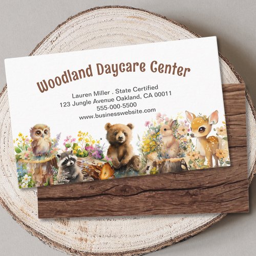 Cute Childcare Daycare Woodland Animals Business Card