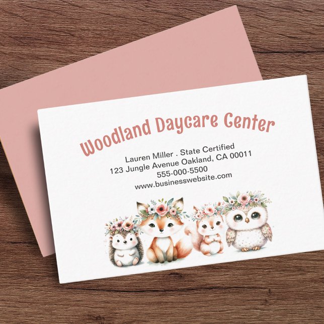 Cute Childcare Daycare Woodland Animals Business Card (Creator Uploaded)