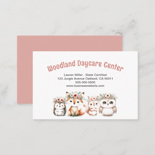 Cute Childcare Daycare Woodland Animals Business Card