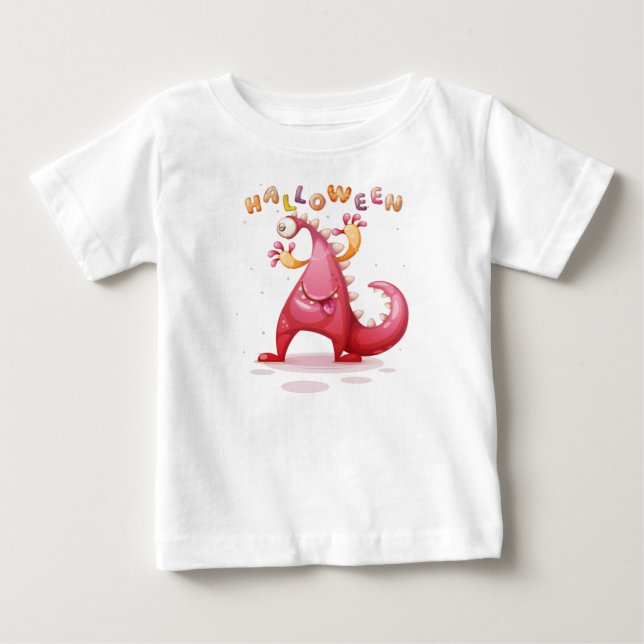 Cute Childish Dino Halloween Monster Toddler Baby T-Shirt (Front)