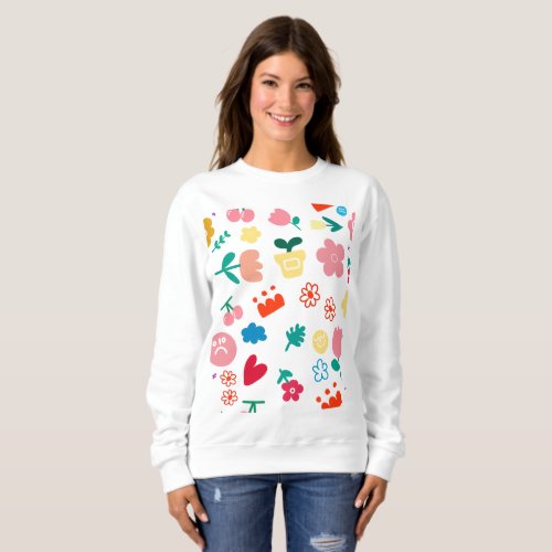 Cute Childish Flowers and Fruits Doodle Sweatshirt