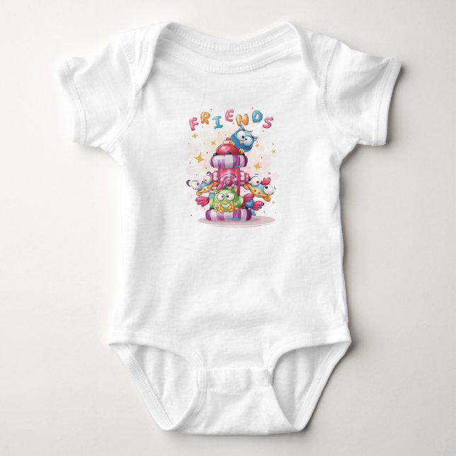 Cute Childish Friend Birds Halloween Baby Bodysuit (Front)