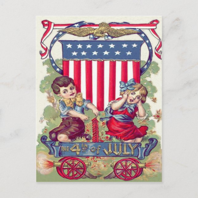 Cute Children American Shield Cannon Postcard (Front)