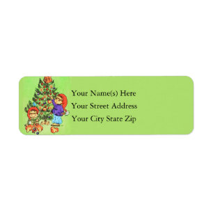 Cute Children Around the Christmas Tree Label