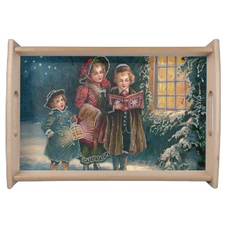 Cute Children Carolers Caroling Serving Tray