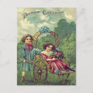 Cute Children Cart Roses Forget-Me-Not Postcard