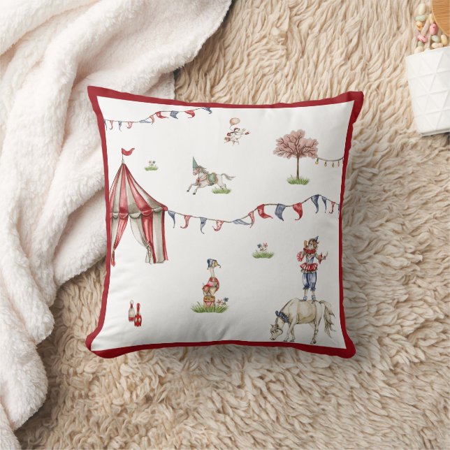 Cute Children Circus Carnival Animals Pattern Throw Pillow (Blanket)