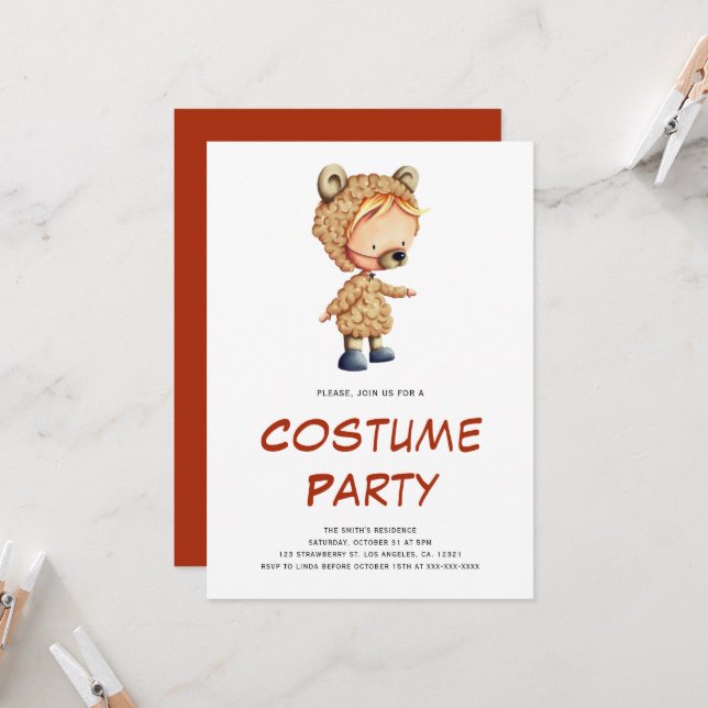 Cute Children Costume Party Invitation (Front/Back In Situ)