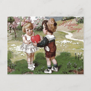 Cute Children Couple Heart Daisy Postcard