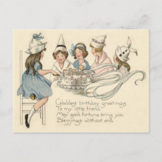 Cute Children Cutting Birthday Cake Party Postcard