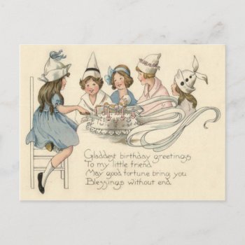 Cute Children Cutting Birthday Cake Party Postcard by kinhinputainwelte at Zazzle