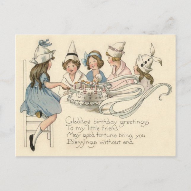 Cute Children Cutting Birthday Cake Party Postcard (Front)