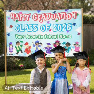 Cute Children Dancing Colorful Congrats Graduation Banner