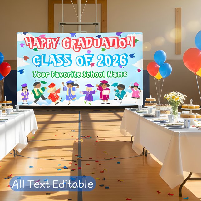 Cute Children Dancing Colorful Congrats Graduation Banner (Creator Uploaded)