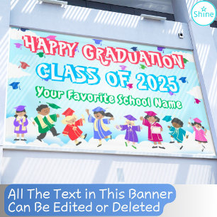 Cute Children Dancing Colorful Congrats Graduation Banner
