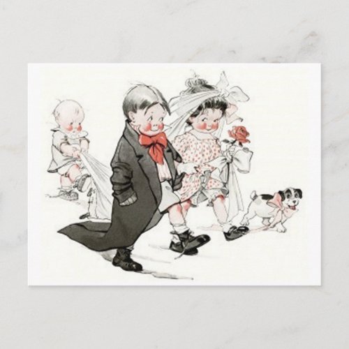 Cute Children Doing The Wedding March Postcard