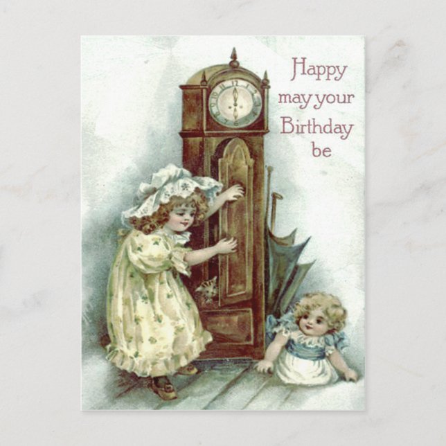 Cute Children Grandfather Clock Kitten Postcard (Front)