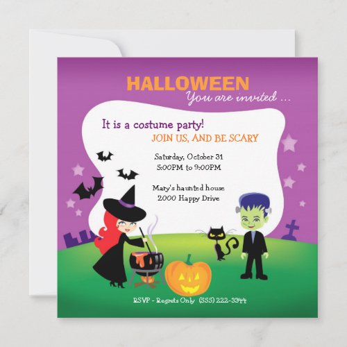 Cute Children Halloween Party with witch Invitation