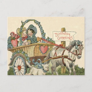 Cute Children Horse Dog Carriage Postcard