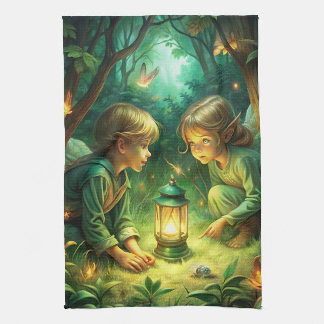 Cute Children in Forest Kitchen Towel (Vertical)