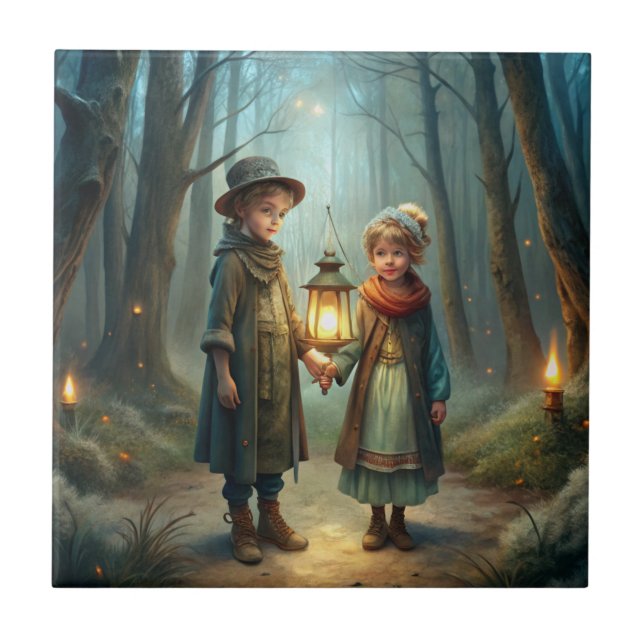 Cute Children in Winter Ceramic Tile (Front)