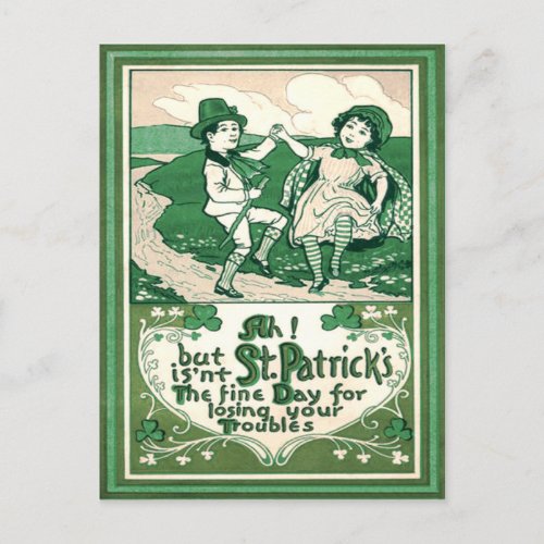 Cute Children Leprechaun Shamrock Dancing Postcard