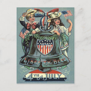 Cute Children Liberty Bell Wreath Ribbon Postcard