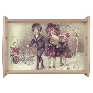 Cute Children Playing Snow Winter Serving Tray